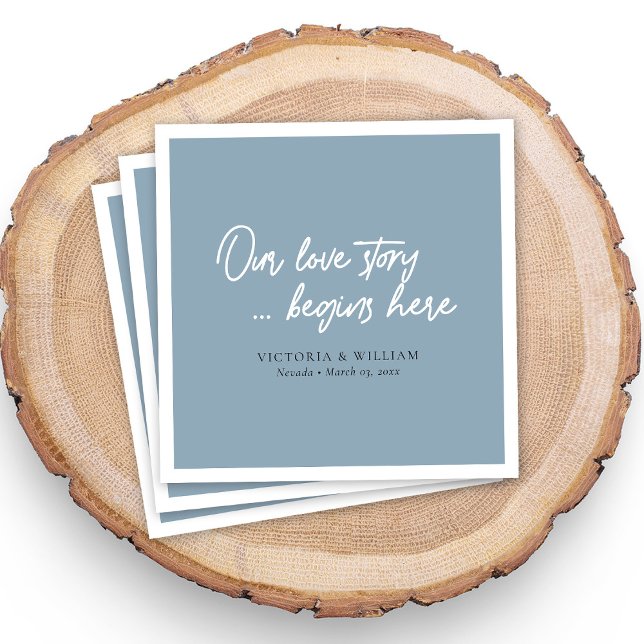 Guardanapo De Papel Dusty Blue Love Story: Casamento Elegante (Dusty Blue Love Story: Elegant Script Wedding Napkins)