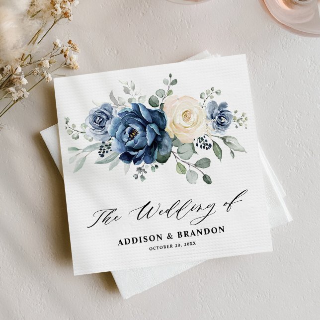 Guardanapo De Papel Dusty Blue Marinho Champanhe Ivory Floral Casament (Dusty Blue Navy Champagne Ivory Floral Wedding Napkins)