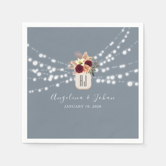 Guardanapo De Papel Dusty Blue Mason Jar Wedkins (Frente)