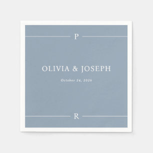 Guardanapo De Papel Dusty Blue Modern Lines e Casamento Monograma
