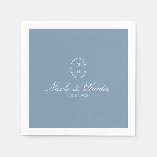 Guardanapo De Papel Dusty Blue  Monogram Wedding Crest (Frente)
