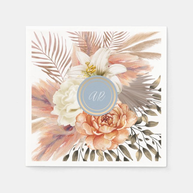 Guardanapo De Papel Dusty Blue Peach Floral Wedding (Frente)