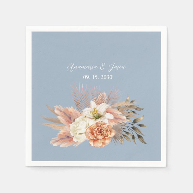 Guardanapo De Papel Dusty Blue Peach Floral Wedding (Frente)