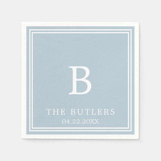 Guardanapo De Papel Dusty Blue Personalizado Casamento Cocktail Napkin (Frente)