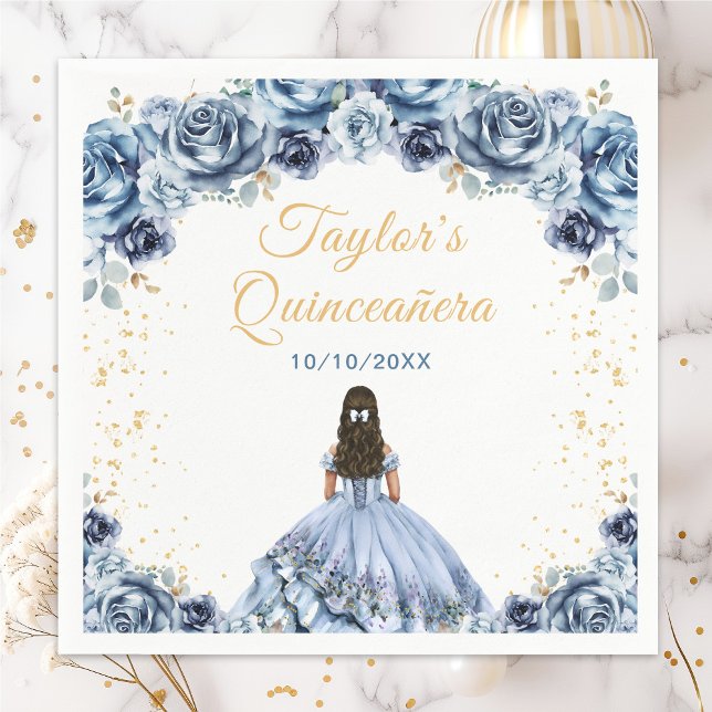 Guardanapo De Papel Dusty Blue Princess Floral Quinceañera (Criador carregado)