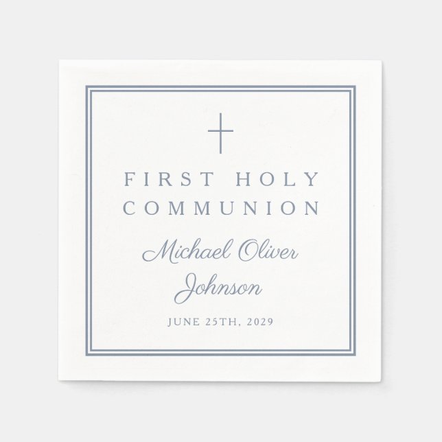 Guardanapo De Papel Dusty Blue Religious Boy First Holy Communion (Frente)