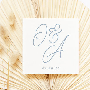 Guardanapo De Papel Dusty Blue Script Watermark Monograma Wedding