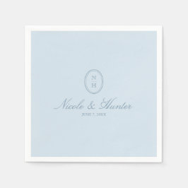 Guardanapo De Papel Dusty Blue Simple Monogram Wedding Crest 