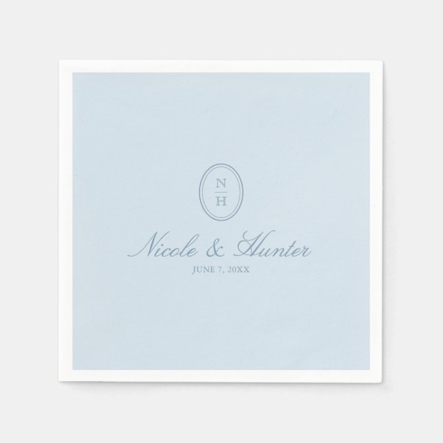 Guardanapo De Papel Dusty Blue Simple Monogram Wedding Crest  (Frente)
