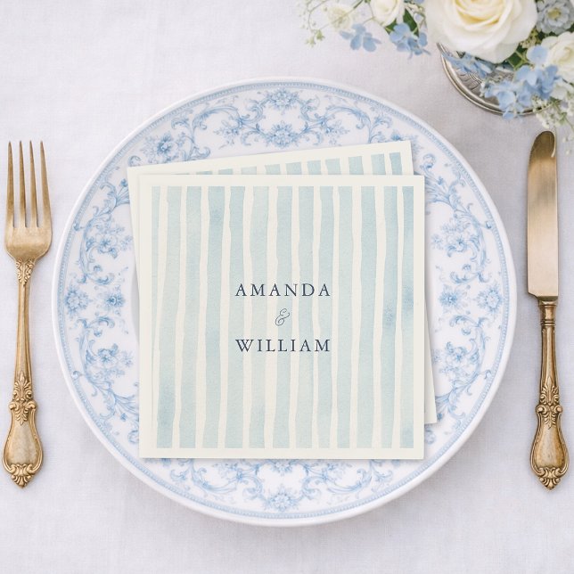 Guardanapo De Papel Dusty Blue Striped Wedding Napkin  (Criador carregado)