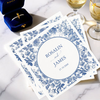 Guardanapo De Papel Dusty Blue Toile Floral Personalized Wedding