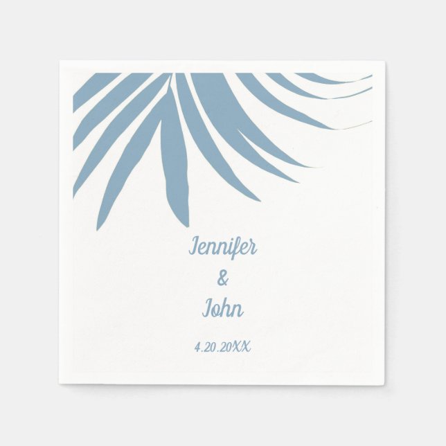 Guardanapo De Papel Dusty Blue Tropical Palm Leaf Beach Weding (Frente)