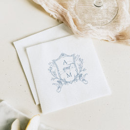 Guardanapo De Papel Dusty Blue Vintage Crest Casamento Obrigado