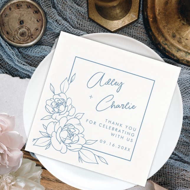 Guardanapo De Papel Dusty Blue & White Botanings Casamentos Napkins (Criador carregado)