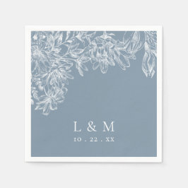 Guardanapo De Papel Dusty Blue White Floral Monograma Casamento Napkin