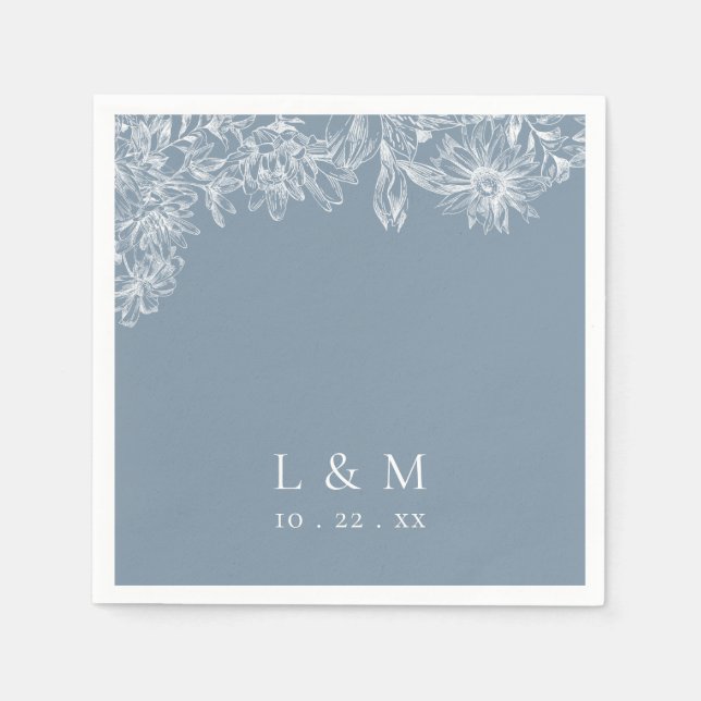 Guardanapo De Papel Dusty Blue White Monogramas Napkins (Frente)