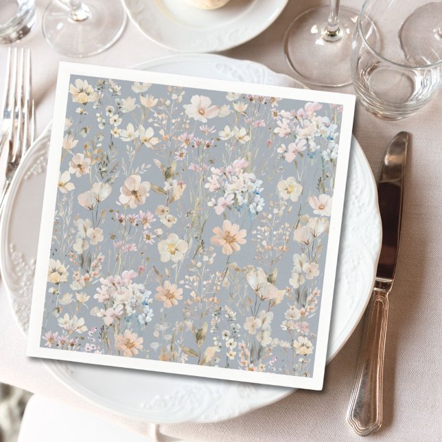 Guardanapo De Papel Dusty Blue Wildflower Baby Shower  (Criador carregado)
