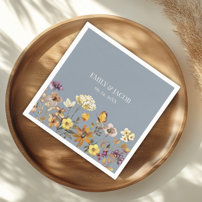 Guardanapo De Papel Dusty Blue Wildflower Boho Wedkins (Criador carregado)