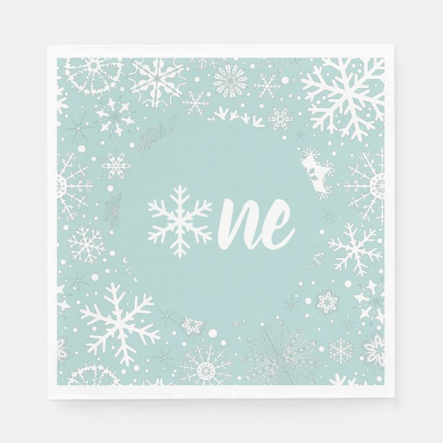 Guardanapo De Papel Dusty Blue Winter First Birday Snowflake Napkins (Frente)