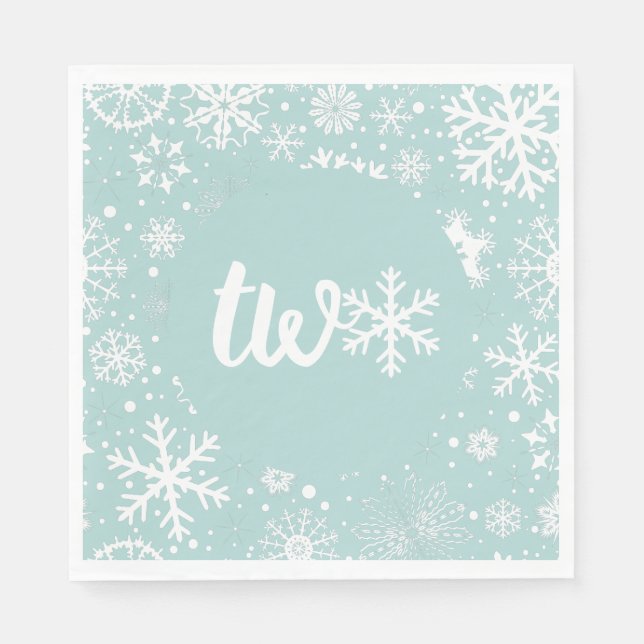 Guardanapo De Papel Dusty Blue Winter Second Birthday Snowflake (Frente)