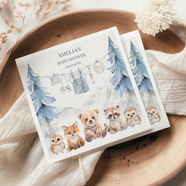 Guardanapo De Papel Dusty Blue Woodland Adventure Awaits Baby Shower (Criador carregado)