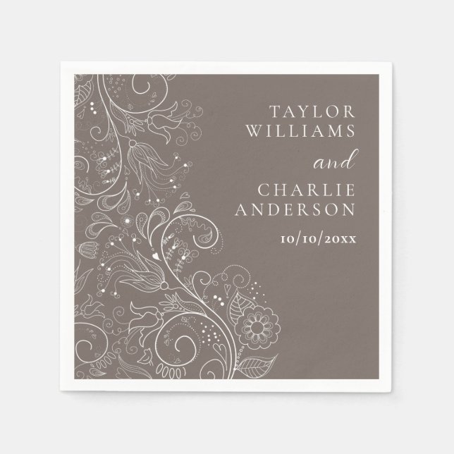 Guardanapo De Papel Dusty Brown Elegant Floral Wedding (Frente)