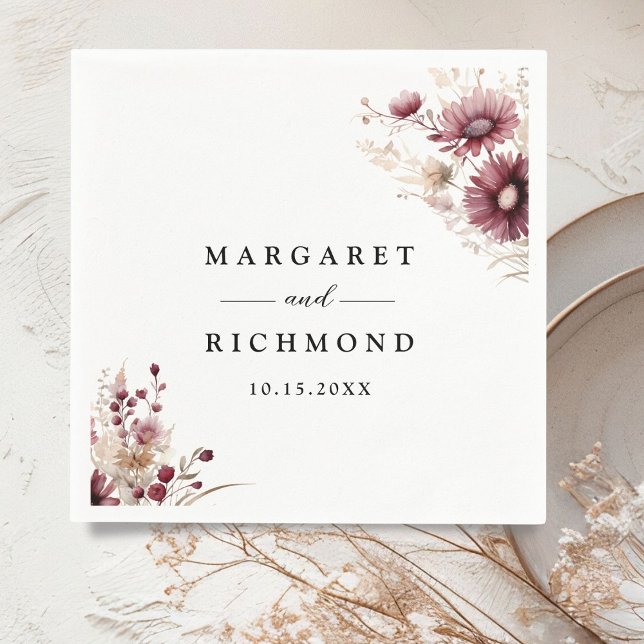 Guardanapo De Papel Dusty Burgundy Wildflower Casamento Floral (Criador carregado)