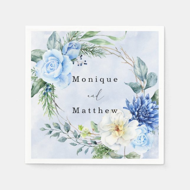 Guardanapo De Papel Dusty Marinho Blue Floral Weding (Frente)