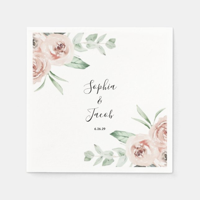 Guardanapo De Papel Dusty Pink Blush Floral Eucalyptus Casamento (Frente)