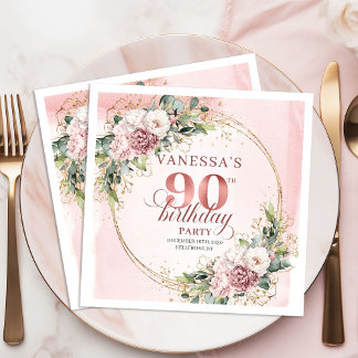 Guardanapo De Papel Dusty Pink Eucalyptus Boho 90th Birthday Party  