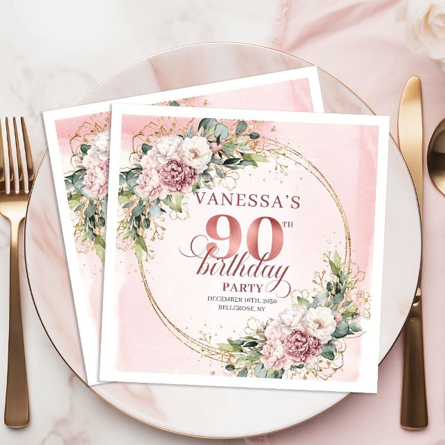 Guardanapo De Papel Dusty Pink Eucalyptus Boho 90th Birthday Party   (Dusty Pink Eucalyptus Boho 90th Birthday Party Napkins)