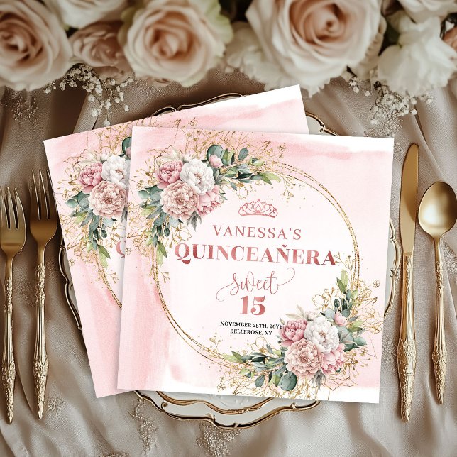 Guardanapo De Papel Dusty Pink Eucalyptus Floral Napkin 15th Birthday (Dusty Pink Eucalyptus Floral Napkin for 15th Birthday)