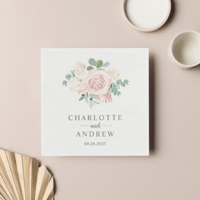 Guardanapo De Papel Dusty Pink Rose Eucalyptus Greenery Casamento (Criador carregado)