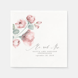 Guardanapo De Papel Dusty Rosa, Elegante Floral, Sr. e Sra. Wedding