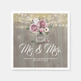 Guardanapo De Papel Dusty Rosa Floral Mason Jar Rustic Country Wood