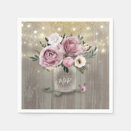 Guardanapo De Papel Dusty Rosa Floral Mason Jar Rustic Country Wood