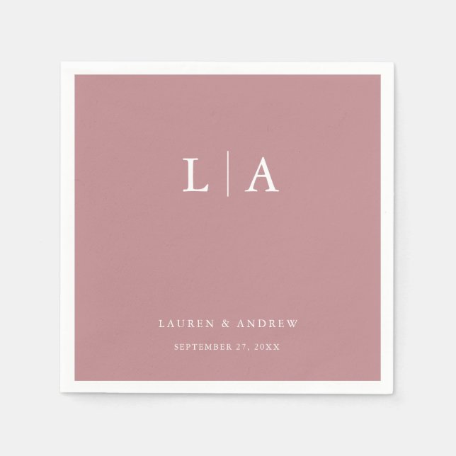 Guardanapo De Papel Dusty Rosa Monograma Simples Casamento Elegante Na (Frente)