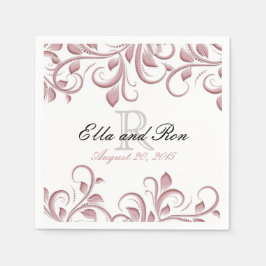 Guardanapo De Papel Dusty Rosa Monograma Swirl Weding Napkin Modelo
