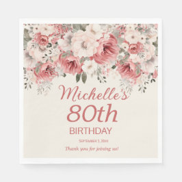 Guardanapo De Papel Dusty Rosa Red Cream Watercolor 80 Floral