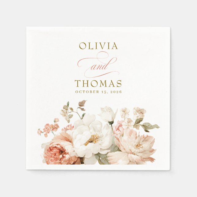 Guardanapo De Papel Dusty Rose and Cream Earthy Botanical Wedding (Frente)