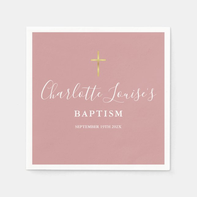 Guardanapo De Papel Dusty Rose Pink Signature Baptism Christening (Frente)