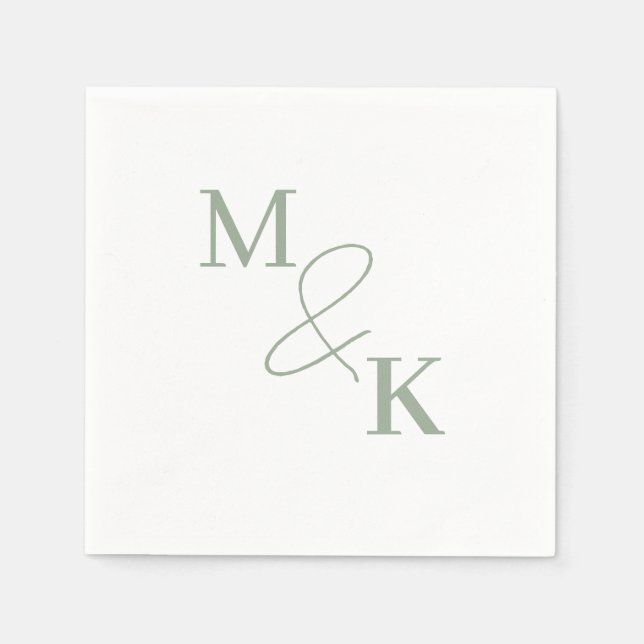 Guardanapo De Papel Dusty Sage Green Ampersand Monograma Wedkin (Frente)