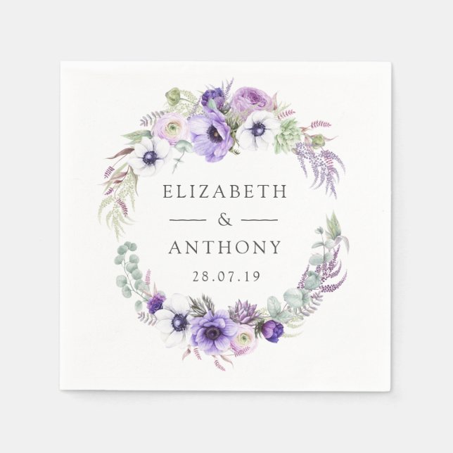 Guardanapo De Papel Dusty Violet Pastel Floral Wedding (Frente)