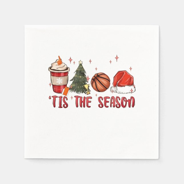 Guardanapo De Papel É a Temporada Xmas Natal Basquetebol  (Frente)
