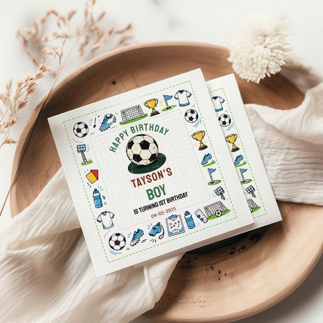 Guardanapo De Papel É hora do jogo de futebol de primeiro aniversário  (It’s Game Time Soccer 1st Birthday – Fun Kids Napkins
)