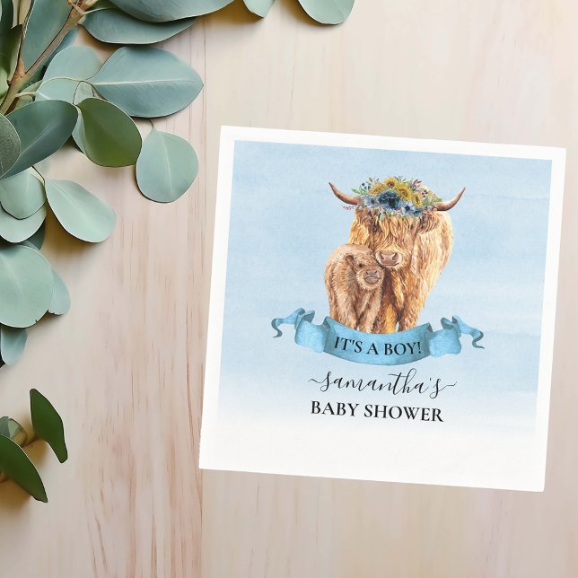 Guardanapo De Papel  É um Boy Blue Highland Cow Calf Baby Shower  (Criador carregado)