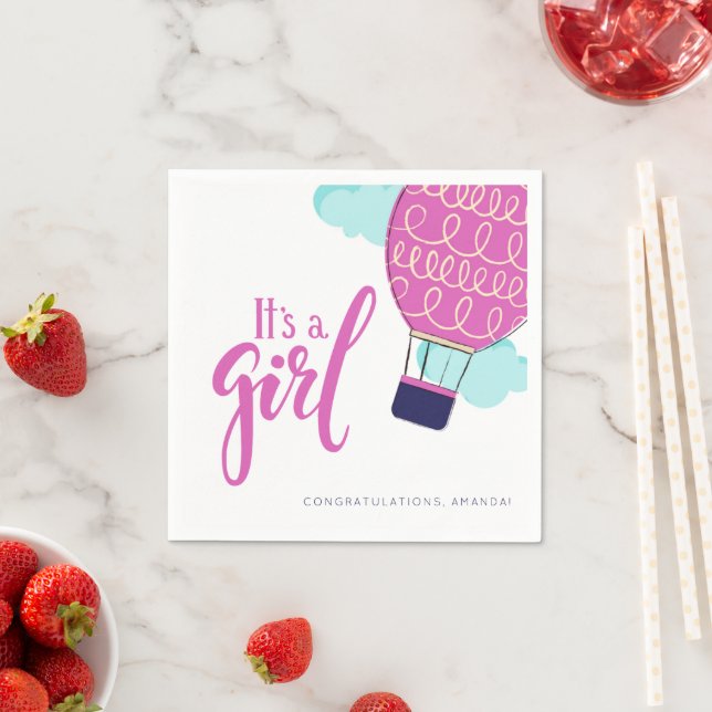 Guardanapo De Papel É um Chá de fraldas de Balões de Ar Quente Rosa (Insitu)