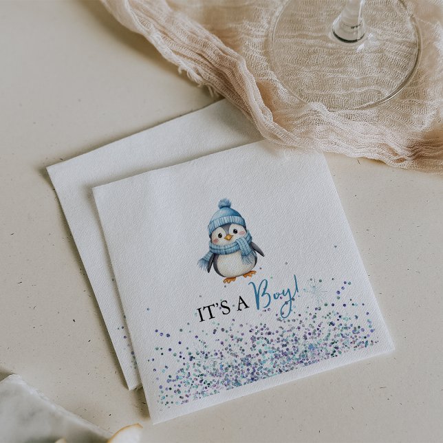 Guardanapo De Papel É um Chá de fraldas de inverno para o Pinguim-Meni (It's a Boy Penguin Winter Baby Shower Napkins)