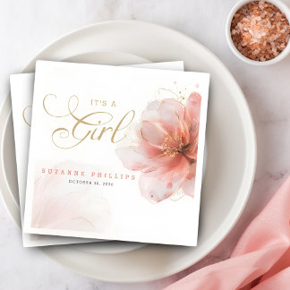 Guardanapo De Papel É um Chá de fraldas Dourado Floral Moderno Rosa