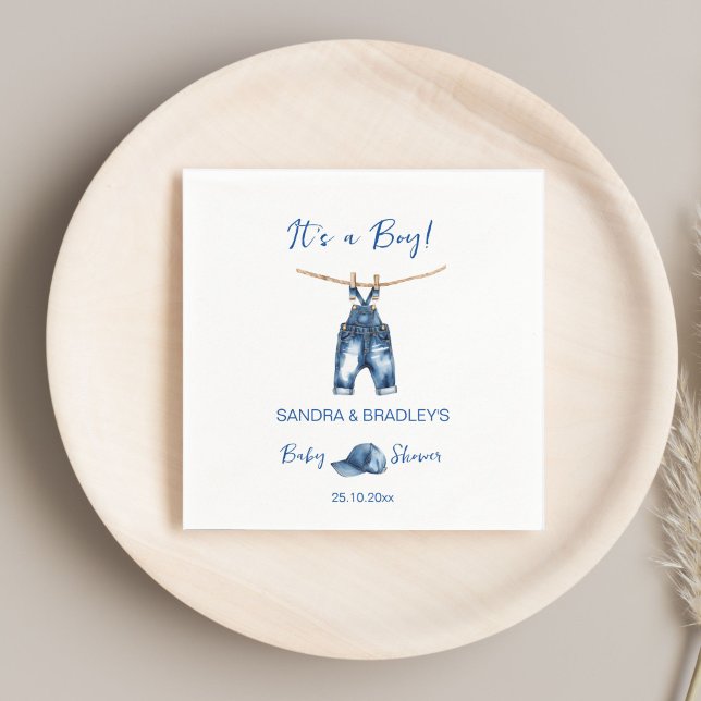 Guardanapo De Papel É um modelo de jeans azul de menino (It's a boy blue jeans baby shower template napkins personalized baby shower tableware decor simple)